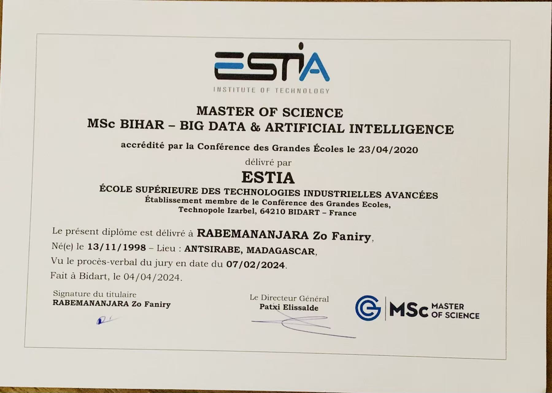 Master II - AI & Big Data Management Diploma